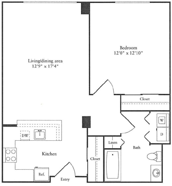 spacious 1 bedroom apartment for rent in Cambridge MA Floor Plan