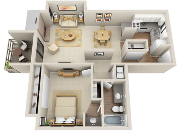 Floor Plan  1 Bed  and 1 Bath