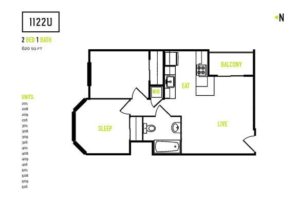 Floorplan  at 1122U Apartments, 1122 University Ave, CA, 94702