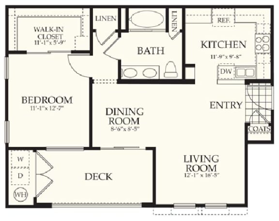 1 bed 1 bath A1 Floor Plan at Monarch at Dos Vientos, Newbury Park, CA, 91320