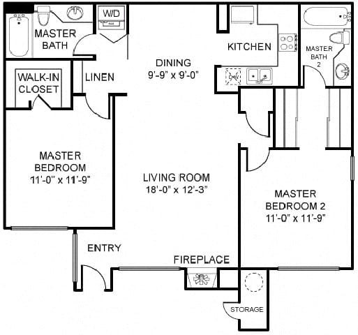 Plan D - Two Bedroom  at Laguna Gardens Apts., Laguna Niguel, CA