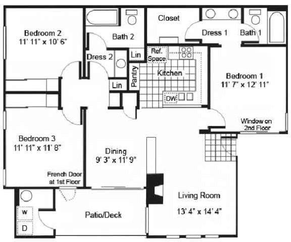 3 Bedroom Floor Plan at Arroyo Villa Apartments, Thousand Oaks