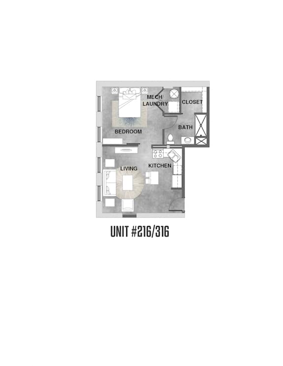 Unit 216_316 Floorplan at Wheelhouse Lofts, Dayton, 45402