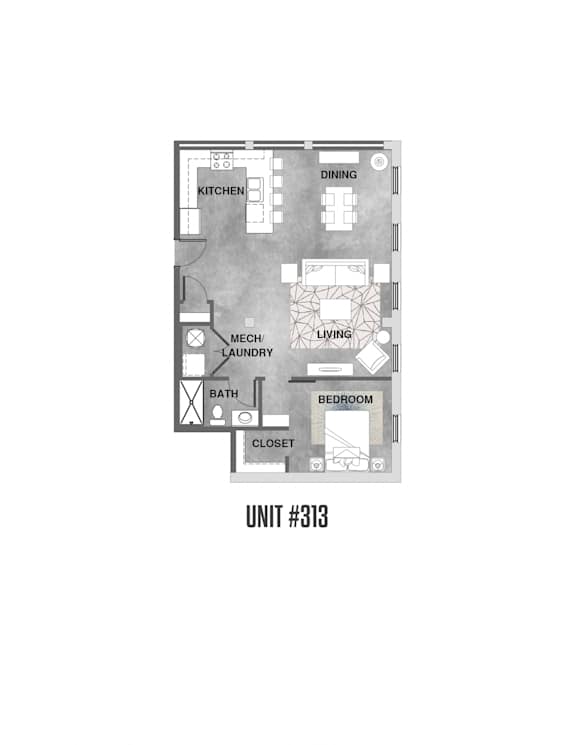 Unit 313 Floorplan at Wheelhouse Lofts, Dayton, Ohio