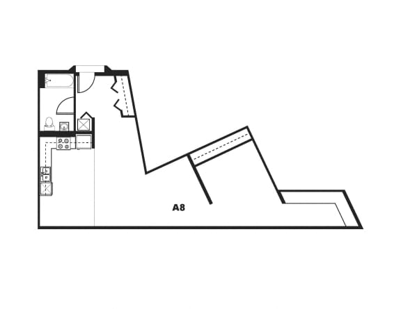 A8 Floor Plan at One Santa Fe Residential, Los Angeles, 90012