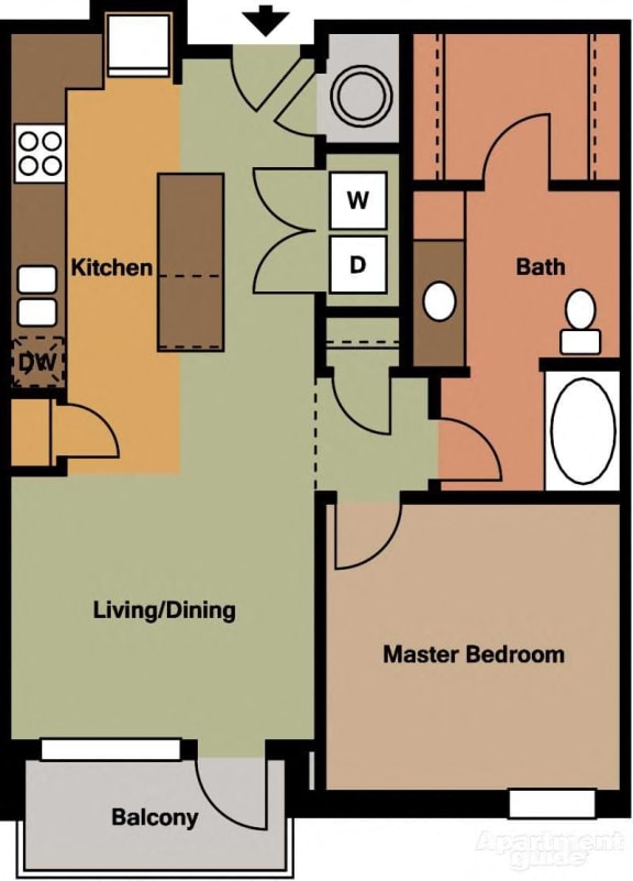 Floor Plan  1 Bed | 1 Bath | 760 sqft | Mercer Crossing Apartments