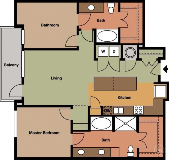 Floor Plan  2 Bed | 2 Bath | 1164 sqft | Mercer Crossing Apartments
