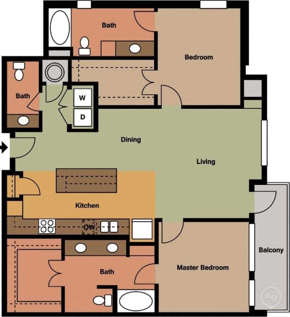 Floor Plan  2 Bed | 2.5 Bath | 1305 sqft | Mercer Crossing Apartments