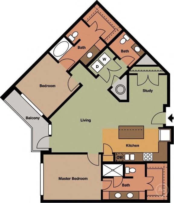 Floor Plan  2 Bed | 2 Bath | 1318 sqft | Mercer Crossing Apartments