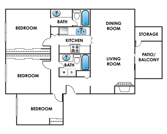 3 Bedroom Sq.Ft.: 1,414 Floor Plan at Bonterra Lakeside Apartments, Colorado, 80906