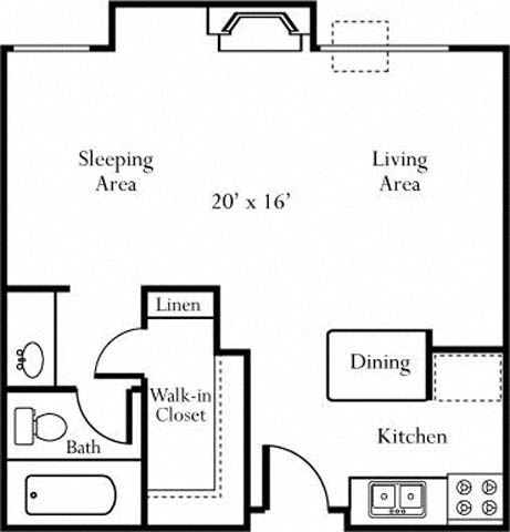 Large Studio Floorplan at Cornerstone Apartments