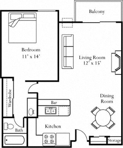 1BR/1BA Floorplan at Cornerstone Apartments