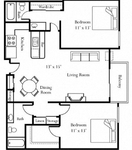 2BR/2BA Floorplan at Cornerstone Apartments