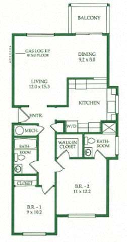 2BR/2BA B Floorplan at Crooked Oak at Loma Verde Preserve