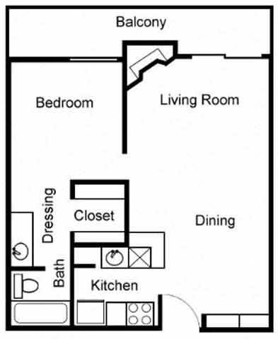 1BR/1BA A Floorplan at Chatsworth Pointe