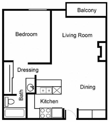 1BR/1BA B Floorplan at Chatsworth Pointe