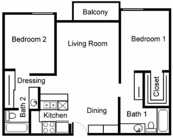 2BR/2BA Floorplan at Chatsworth Pointe