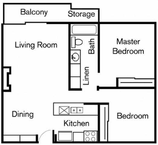 2BR/1BA Floorplan at Chatsworth Pointe