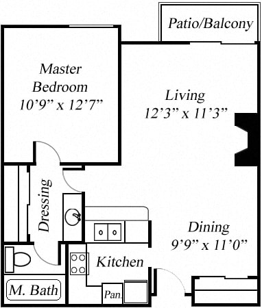 1BR/1BA Floorplan at Twenty 2 Eleven Apartments