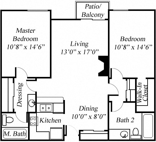 2BR/2BA Floorplan at Twenty 2 Eleven Apartments
