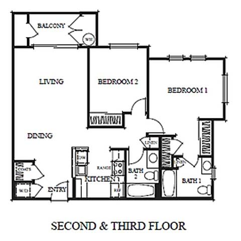 Two Bedroom B Floor Plan at Valencia at Gale Ranch, San Ramon, CA
