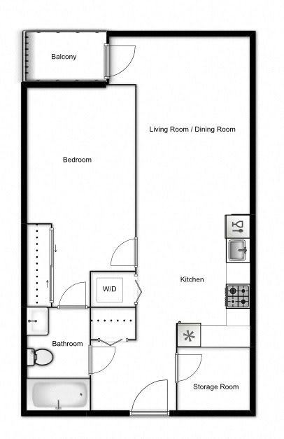 Floor plan of a 1 bed, 1 bath townhouse at Novare in New Westminster, BC