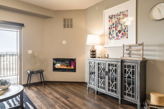 Living area with a lot of natural lighting at 360 at Jordan West in West Des Moines, IA