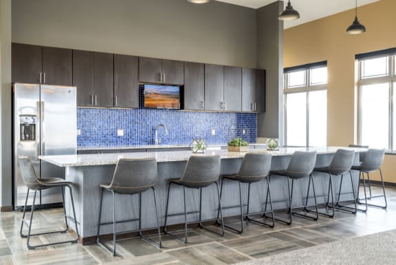 Clubhouse kitchen for resident use at 360 at Jordan West in West Des Moines, IA