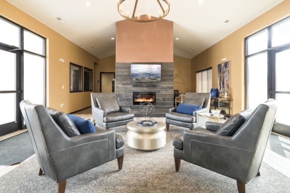 Comfortable seating and television viewing area at 360 at Jordan West in West Des Moines, IA