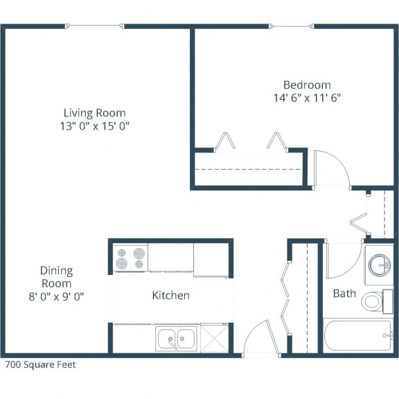 Woodland Apartments | One Bedroom Floor Plan