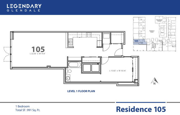Floor Plan 105 in Legendary Glendale, Modern Apartments in Glendale, 300 N Central Ave