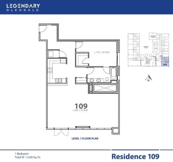 Floor Plan 109 at Legendary Glendale Apartments, Glendale, California