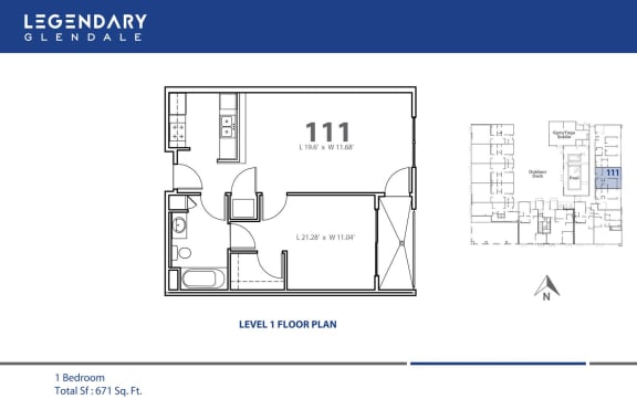 Floor Plan 111 at Legendary Glendale Modern Apartments, in Glendale, CA