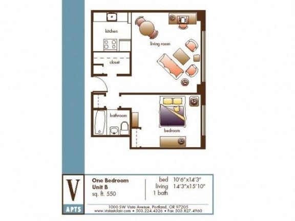 Floor Plan  One Bed, One Bath