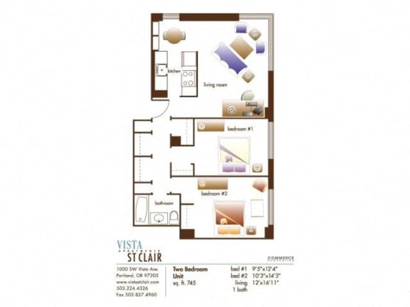 Floor Plan  Two Bed, One Bath