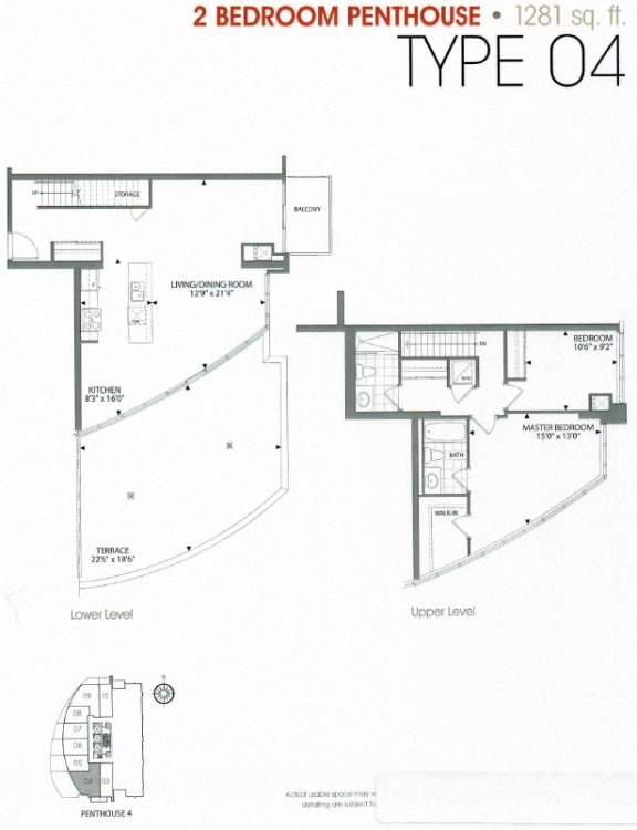 Two bedroom, two bathroom apartment layout at Cityview Apartments in Brampton, ON