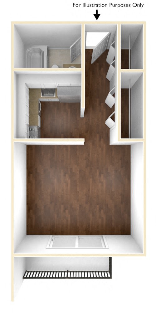 Studio Floor Plan at Stratton Hill Park Apartments in Worcester, MA.