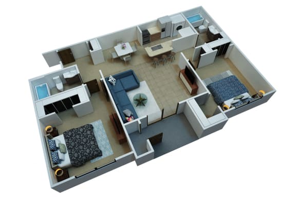 2 Bed 2 Bath Floor Plan at Champions Walk Apartment Homes, Bradenton, Florida