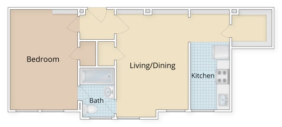 1 Bedroom 1 Bathroom Floor Plan at 4115 Wisconsin, Washington, 20016