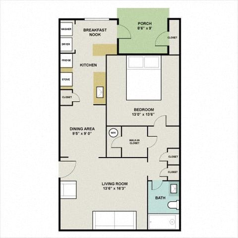 THE BUNGALOW Floor Plan at Huntington Apartments, Morrisville, 27560