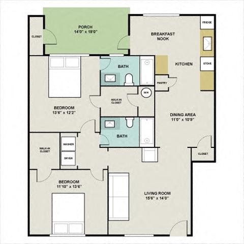 THE DOGWOOD Floor Plan at Huntington Apartments, North Carolina, 27560