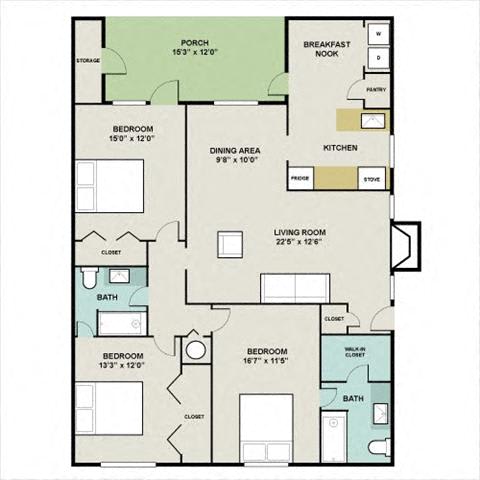 THE MALLARD Floor Plan at Huntington Apartments, Morrisville, 27560