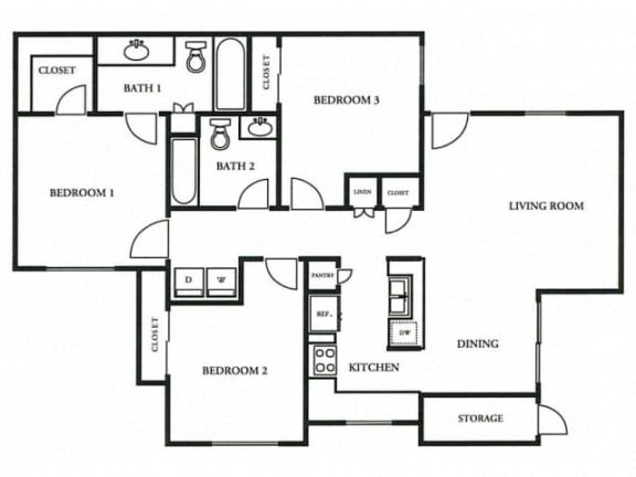 Three Bedroom Floorplan Three Bedroom Floorplan at The Colony Apartments, Casa Grande, Arizona