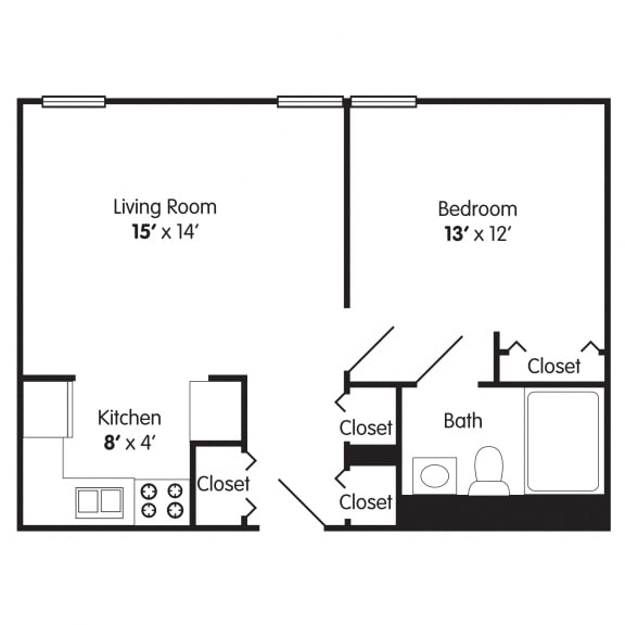  Floor Plan One Bedroom Apartment Modified for Mobility Impaired