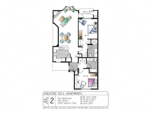 a floor plan of a home with bedrooms and a patio