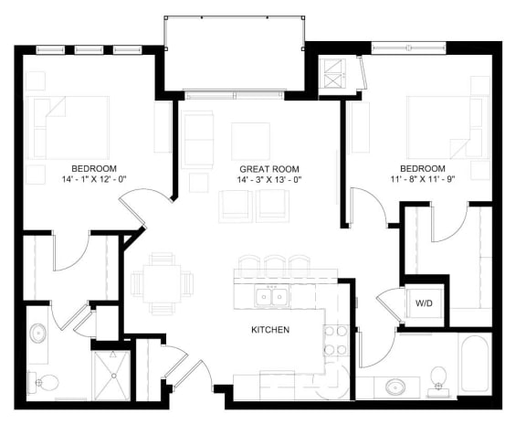 Floor Plan  The Lincoln 2-bedroom floor plan layout