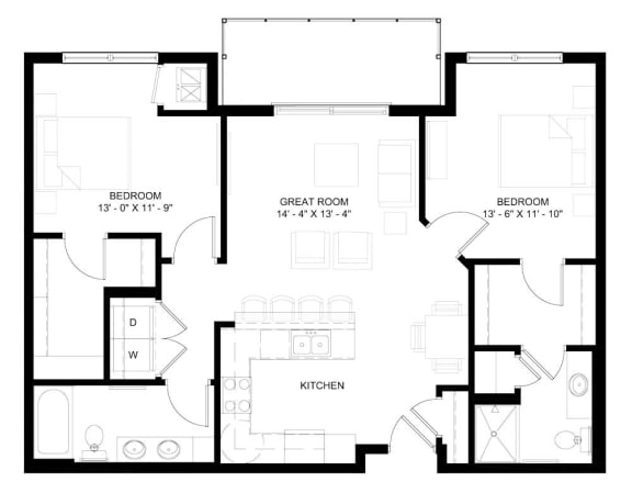 The Windom 2-bedroom floor plan layout