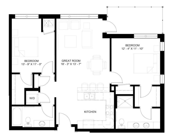 The Denali 2-bedroom floor plan layout