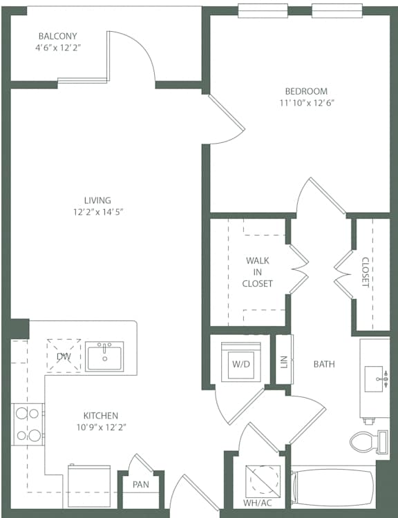 1 Bed 1 Bath A2p/A2STp Floor Plan at The Baldwin at St. Paul Square, Texas, 78205