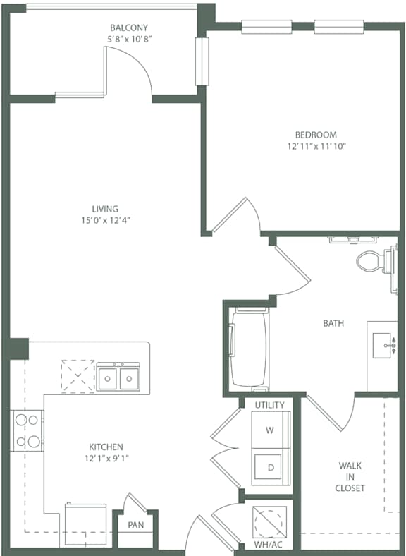 1 Bed 1 Bath A3Hp Floor Plan at The Baldwin at St. Paul Square, San Antonio, TX